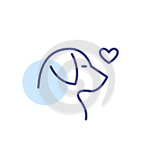 Pet lover. Dog head with heart. Pixel perfect, editable stroke line icon