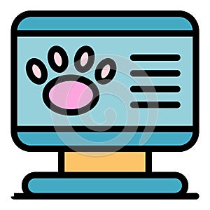 Pet medical history on screen icon color outline vector