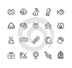 Pet Outline Icon Set. Vector