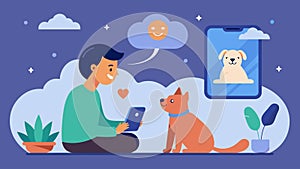 A pet owner away on a long trip able to say goodnight to their pet through a cloudbased video calling feature before