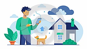 A pet owner checking the temperature and humidity levels in their home through a cloudbased monitoring system to ensure