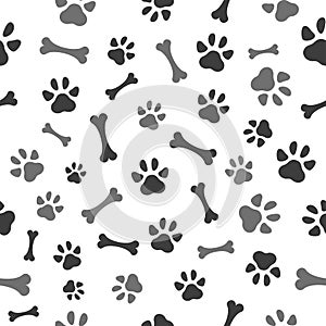 Pet paw and bones seamless pattern icon. Animal footprint - cat, dog, bear