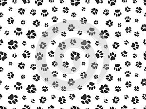 Pet paw pattern. Animal background with god cat paws. Pet steps seamless texture