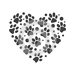 Pet Paw Print Heart - vector I love my Dog heart-shaped illustration