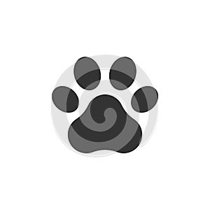 Pet paw print vector icon. Dog or cat foot black paw animal isolated illustration