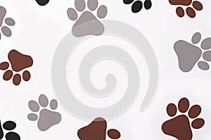 Pet paws on white background, dog paws pattern. National Puppy Day creative concept