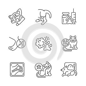 Pet physical injuries linear icons set