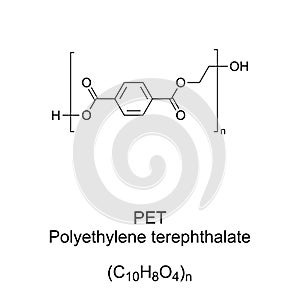 PET, Polyethylene terephthalate, chemical formula and structure