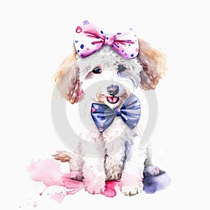 Pet Portrait: Poodle Puppy with a Playful Bandana and Watercolor Background AI Generated