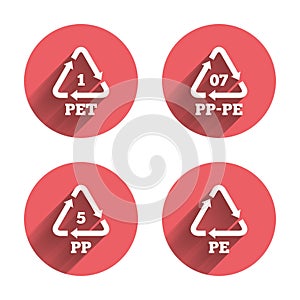 PET, PP-pe and PP. Polyethylene terephthalate