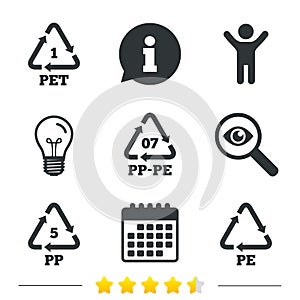 PET, PP-pe and PP. Polyethylene terephthalate.