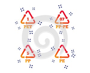 PET, PP-pe and PP. Polyethylene terephthalate. Vector