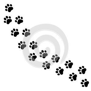 Pet prints. Paw pattern. Footprints for pets, dog or cat. Foot puppy. Black silhouette shape paw print. Footprint pet. Animal trac