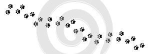 Pet prints. Paw pattern. Footprints for pets, dog or cat. Foot puppy. Black silhouette shape paw print. Footprint pet. Animal trac