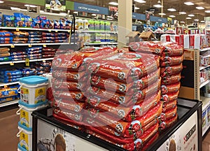 Pet products for sale at grocery store