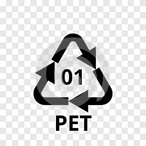 PET recycling code arrow icon for plastic polyester fiber, soft drink bottles. Vector recycle symbol logo transparent background