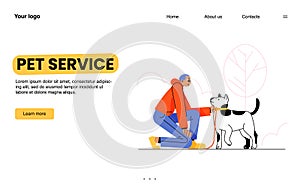 Pet service banner with man walk with dog in park