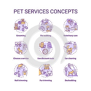 Pet services concept icons set