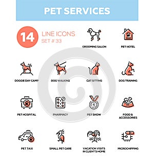 Pet services - modern vector single line icons set