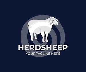 Pet sheep or agricultural animal, logo design. Ranch, farm, animal breeding, stock raising and animal husbandry, vector design