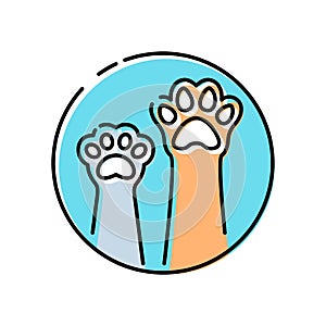 Pet shelter, pet shop, veterinary line icon, cat paw and dog paw, vector illustration