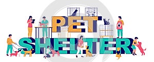 Pet shelter typography banner template, vector flat illustration