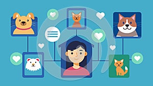 These pet shelters use facial recognition technology to match adopters with their perfect pet match.. Vector photo