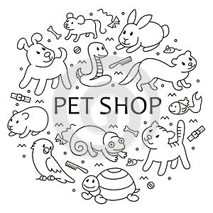 Pet shop in circle template