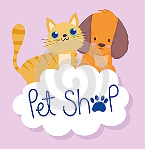 Pet shop, cute little cat and dog cloud cartoon domestic