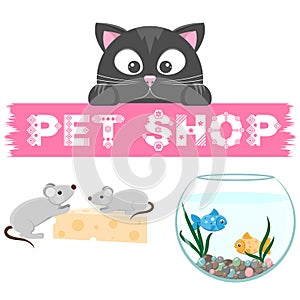 Pet shop emblem. Banner with name of animal store