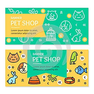 Pet Shop Flyer Banner Placard Set. Vector