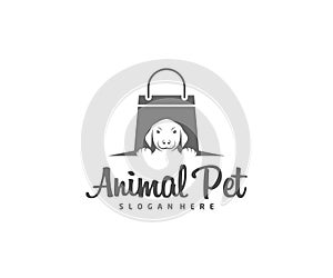 Pet shop Logo dog cat design vector template. Animals Veterinary clinic Logotype concept outline icon