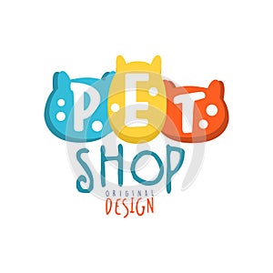 Pet shop logo template original design colorful hand drawn vector Illustration