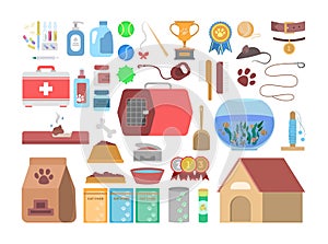 Pet shop set with different goods for animal