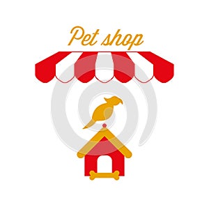 Pet Shop Sign, Emblem. Red and White Striped Awning Tent. Vector Illustration