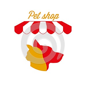 Pet Shop Sign, Emblem. Red and White Striped Awning Tent. Vector Illustration