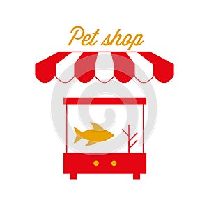 Pet Shop Sign, Emblem. Red and White Striped Awning Tent. Vector Illustration