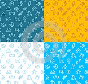 Pet Shop Signs Seamless Pattern Background Set. Vector