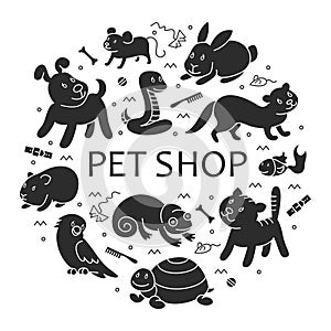 Pet shop silhouette in circle template