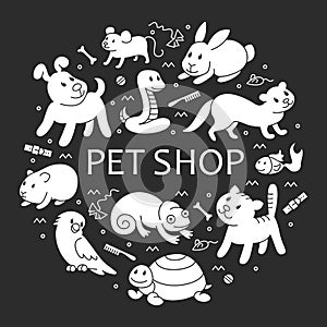 Pet shop silhouette in circle template