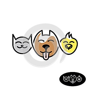 Pet store logo. Funny cat, dog and bird heads linear style.