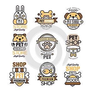 Pet store logo set, premium shop since 1976 vector Illustrations