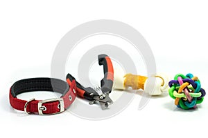 Pet supplies have collars, nail scissors.