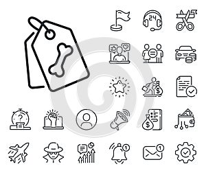 Pet tags line icon. Dog bone sign. Salaryman, gender equality and alert bell. Vector