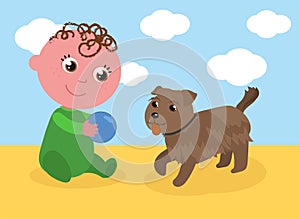 Pet therapy, amputated boy with dog vector