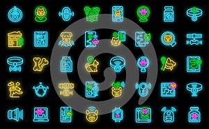 Pet tracker icons set vector neon