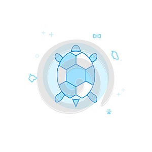 Pet Turtle Top View Flat Vector Illustration, Icon. Light Blue Monochrome Design. Editable Stroke