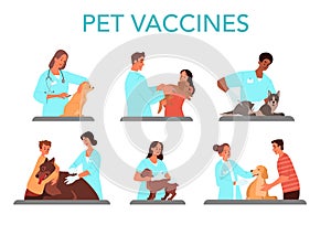 Pet vaccination set. Veterinary doctor making a vaccine injection