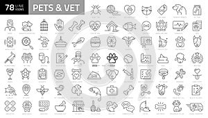 Pet, vet, pet shop, types of pets - minimal thin line web icon set.