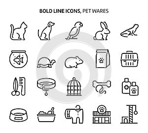 Pet wares, bold line icons